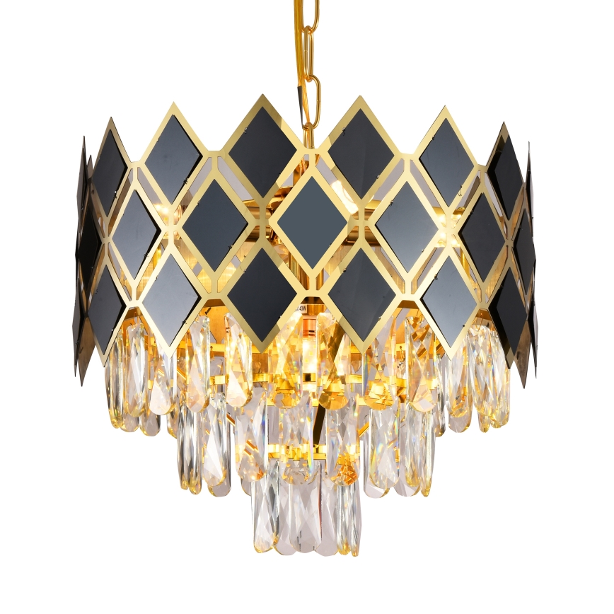 Brilagi - Lustre com corrente CRISTAL 5xE14/40W/230V Ø 38 cm dourado/preto