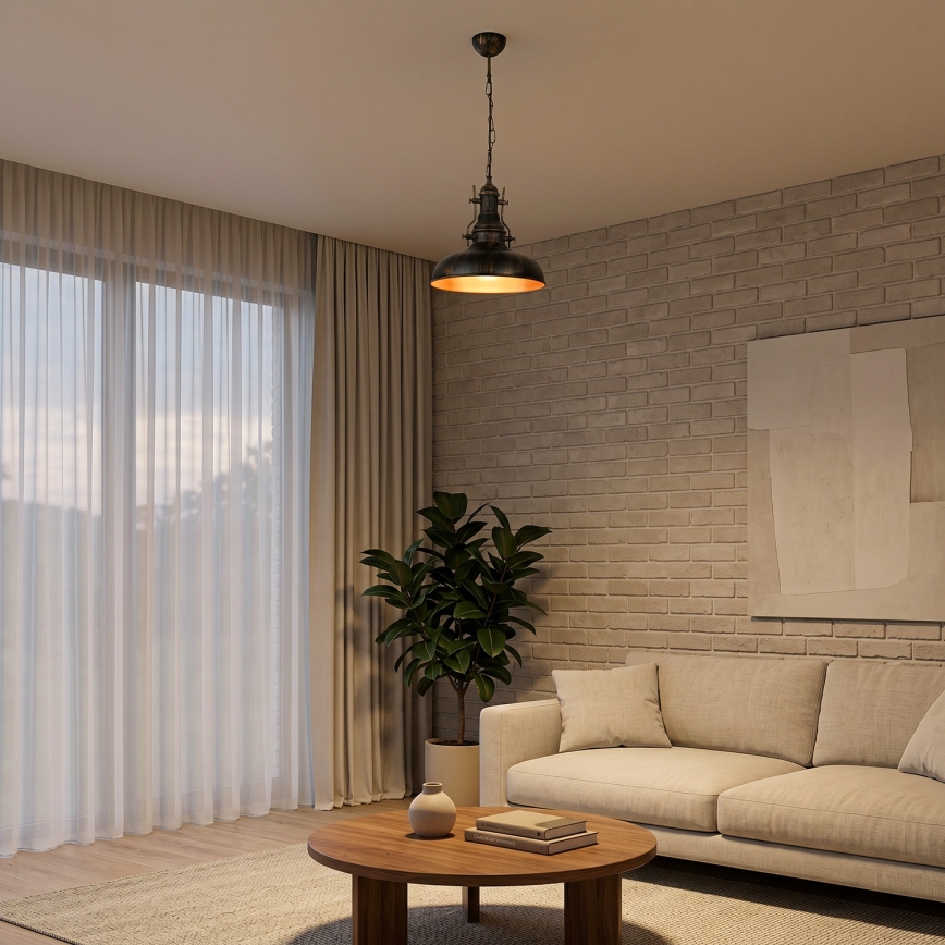 Brilagi - Lustre com corrente PYRONIC 1xE27/40W/230V Ø 32 cm bronze/pátina