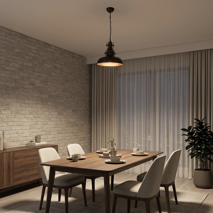 Brilagi - Lustre com corrente PYRONIC 1xE27/40W/230V Ø 32 cm bronze/pátina