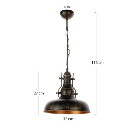 Brilagi - Lustre com corrente PYRONIC 1xE27/40W/230V Ø 32 cm bronze/pátina