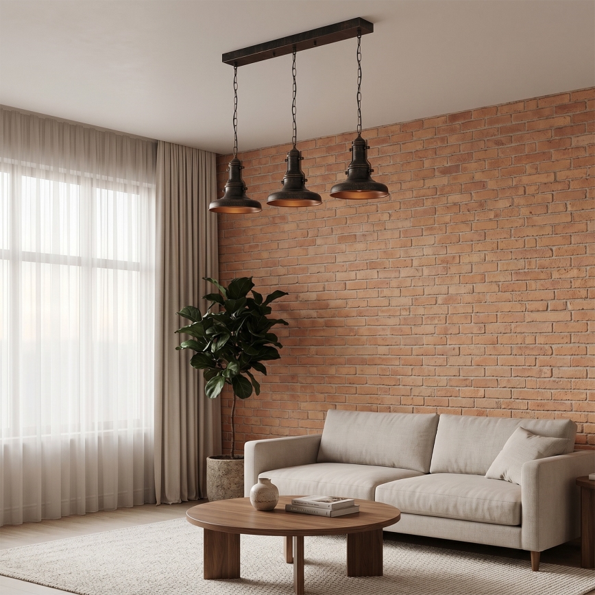 Brilagi - Lustre com corrente PYRONIC 3xE27/40W/230V bronze/pátina
