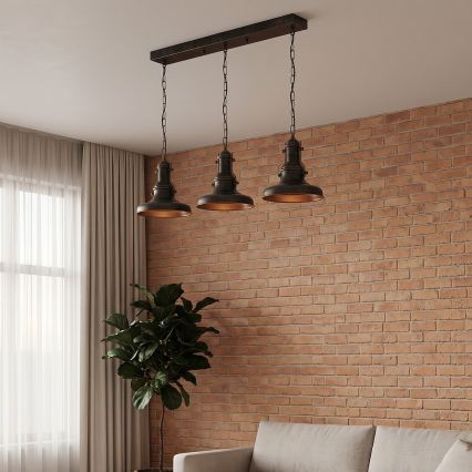 Brilagi - Lustre com corrente PYRONIC 3xE27/40W/230V bronze/pátina