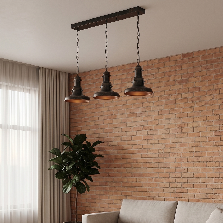 Brilagi - Lustre com corrente PYRONIC 3xE27/40W/230V bronze/pátina