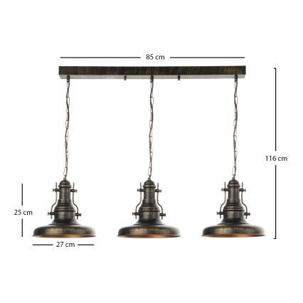 Brilagi - Lustre com corrente PYRONIC 3xE27/40W/230V bronze/pátina