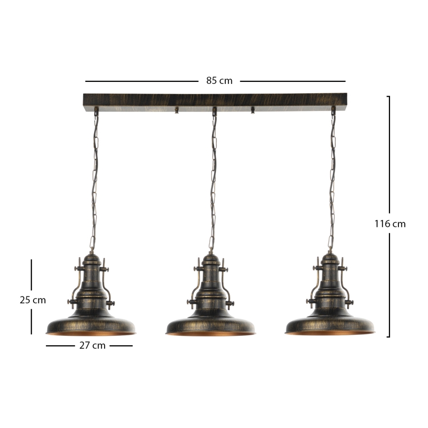 Brilagi - Lustre com corrente PYRONIC 3xE27/40W/230V bronze/pátina