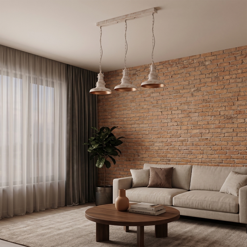 Brilagi - Lustre com corrente PYRONIC 3xE27/40W/230V creme/pátina