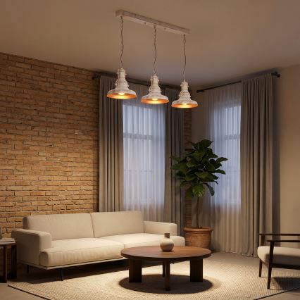 Brilagi - Lustre com corrente PYRONIC 3xE27/40W/230V creme/pátina