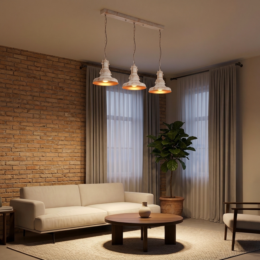 Brilagi - Lustre com corrente PYRONIC 3xE27/40W/230V creme/pátina