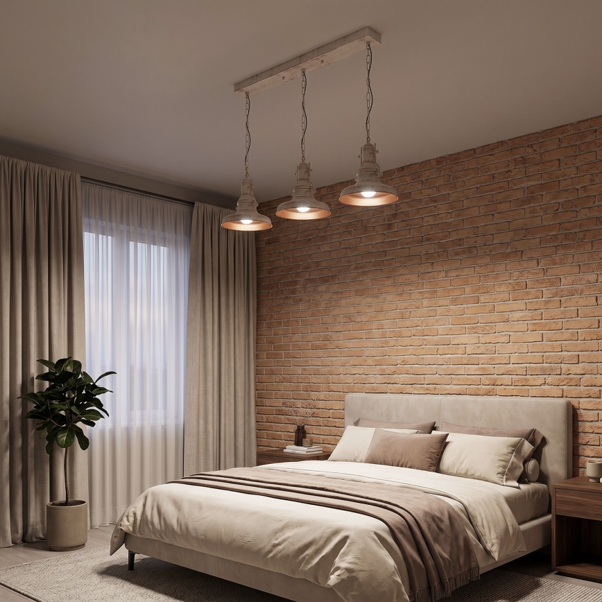 Brilagi - Lustre com corrente PYRONIC 3xE27/40W/230V creme/pátina