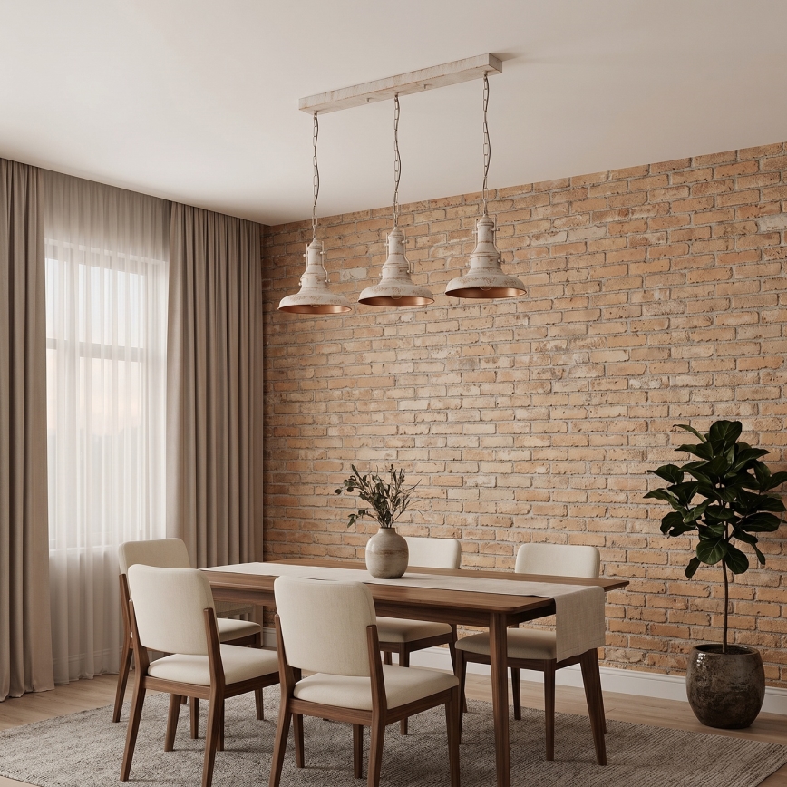 Brilagi - Lustre com corrente PYRONIC 3xE27/40W/230V creme/pátina