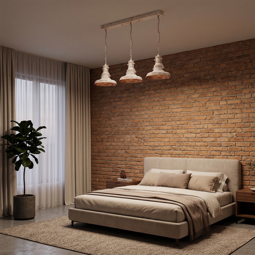 Brilagi - Lustre com corrente PYRONIC 3xE27/40W/230V creme/pátina