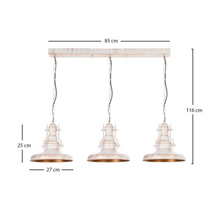 Brilagi - Lustre com corrente PYRONIC 3xE27/40W/230V creme/pátina