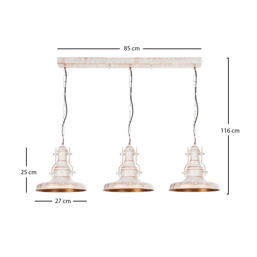 Brilagi - Lustre com corrente PYRONIC 3xE27/40W/230V creme/pátina