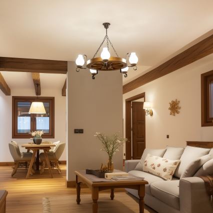 Brilagi - Lustre com corrente ROATA 5xE14/40W/230V diâmetro 70 cm faia/nogueira