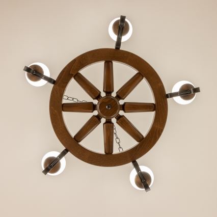 Brilagi - Lustre com corrente ROATA 5xE14/40W/230V diâmetro 70 cm faia/nogueira