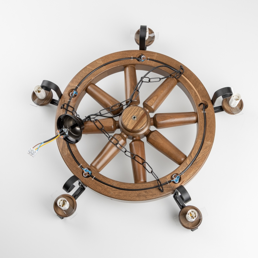 Brilagi - Lustre com corrente ROATA 5xE14/40W/230V diâmetro 70 cm faia/nogueira