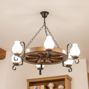 Brilagi - Lustre com corrente ROATA 6xE14/40W/230V, diâmetro 70 cm, faia/nogueira