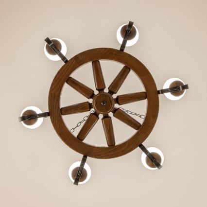 Brilagi - Lustre com corrente ROATA 6xE14/40W/230V, diâmetro 70 cm, faia/nogueira