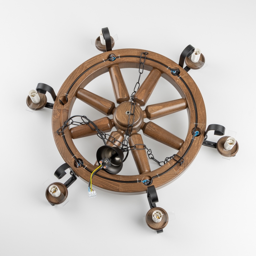 Brilagi - Lustre com corrente ROATA 6xE14/40W/230V, diâmetro 70 cm, faia/nogueira