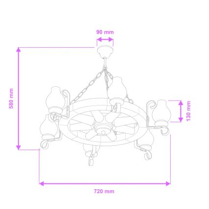 Brilagi - Lustre com corrente ROATA 6xE14/40W/230V, diâmetro 70 cm, faia/nogueira