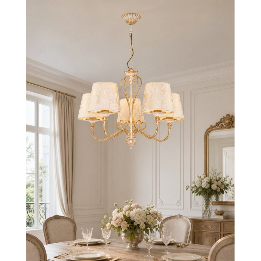 Brilagi - Lustre com corrente SONIA 5xE27/15W/230V Ø 64 cm creme/pátina