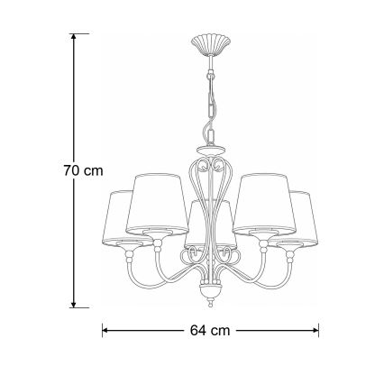 Brilagi - Lustre com corrente SONIA 5xE27/15W/230V Ø 64 cm creme/pátina