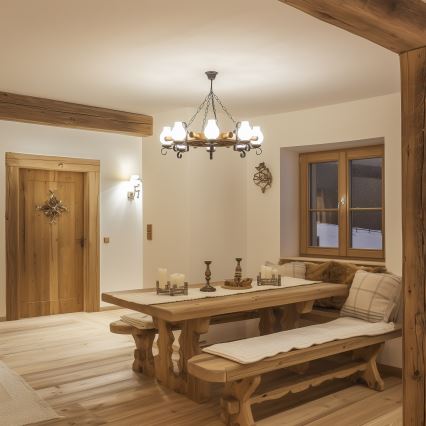 Brilagi - Lustre com corrente TIMONA 8xE14/40W/230V Ø 70 cm faia/nogueira