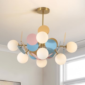 Brilagi - Lustre com haste BALMO, 8x G9 / 9W / 230V, diâmetro 60 cm, dourado/azul/rosa
