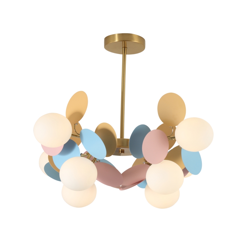 Brilagi - Lustre com haste BALMO, 8x G9 / 9W / 230V, diâmetro 60 cm, dourado/azul/rosa