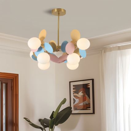 Brilagi - Lustre com haste BALMO, 8x G9 / 9W / 230V, diâmetro 60 cm, dourado/azul/rosa
