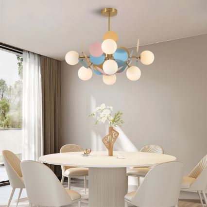 Brilagi - Lustre com haste BALMO, 8x G9 / 9W / 230V, diâmetro 60 cm, dourado/azul/rosa