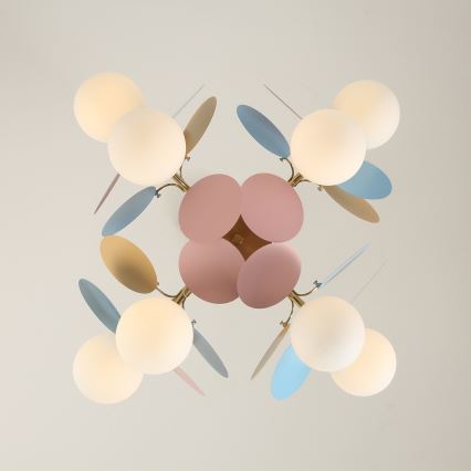 Brilagi - Lustre com haste BALMO, 8x G9 / 9W / 230V, diâmetro 60 cm, dourado/azul/rosa