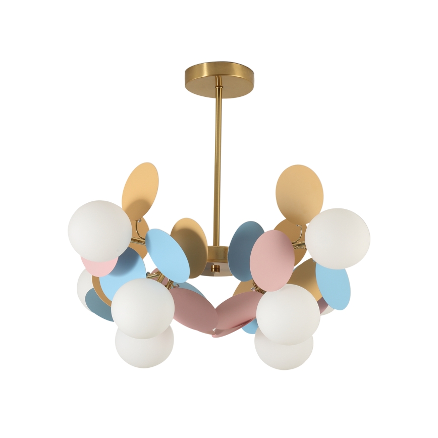Brilagi - Lustre com haste BALMO, 8x G9 / 9W / 230V, diâmetro 60 cm, dourado/azul/rosa
