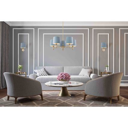 Brilagi - Lustre com haste MONTE 5xE27/15W/230V azul/dourado