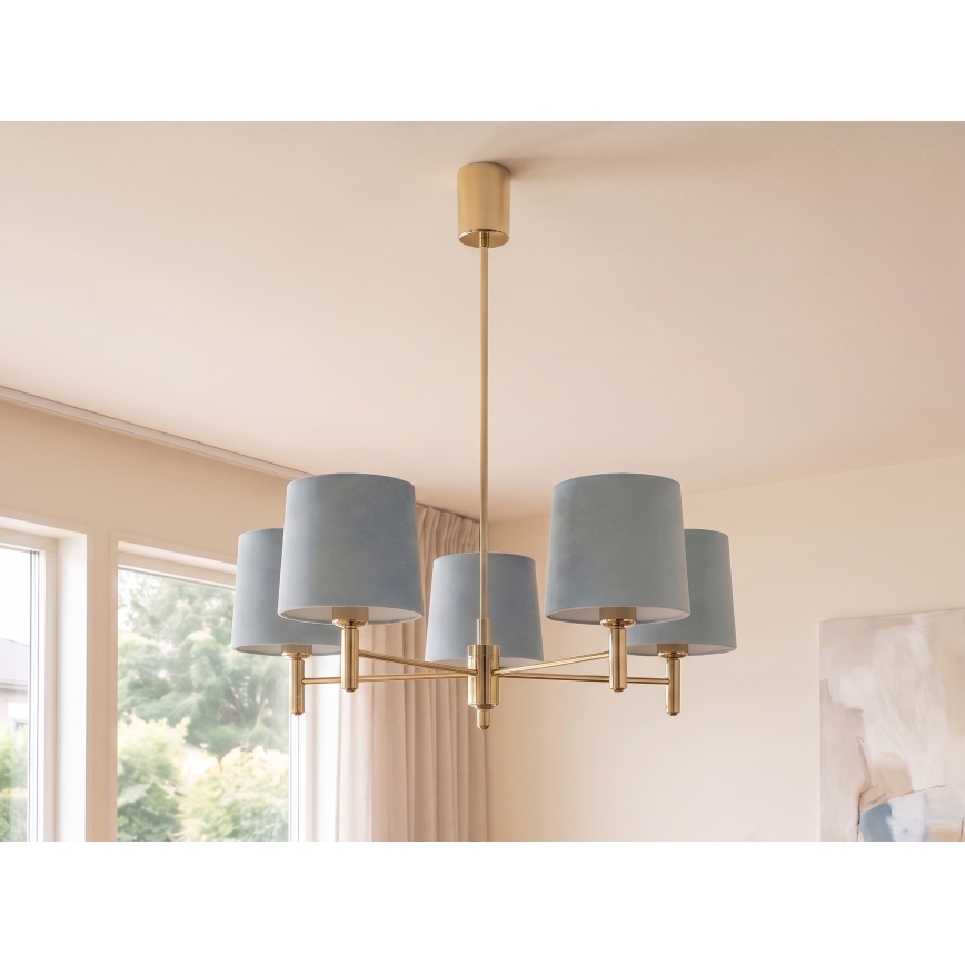 Brilagi - Lustre com haste MONTE 5xE27/60W/230V azul/dourado