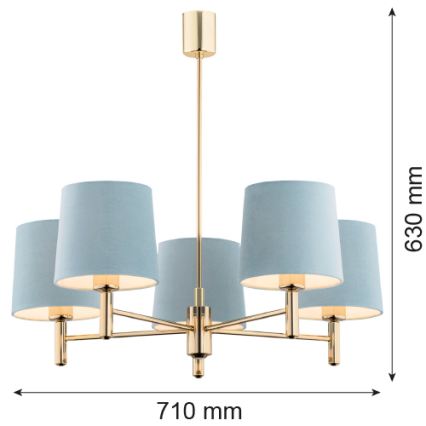 Brilagi - Lustre com haste MONTE 5xE27/60W/230V azul/dourado