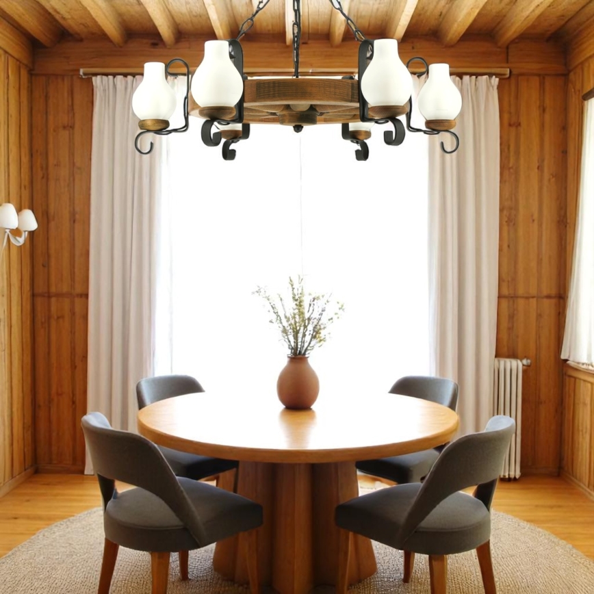 Brilagi - Lustre de corrente ROATA 6xE14/40W/230V Ø 70 cm faia