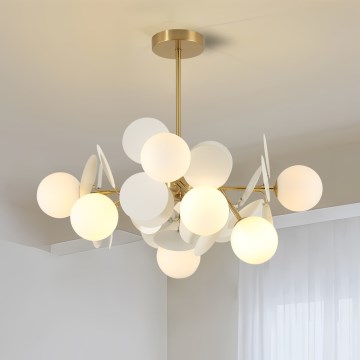 Brilagi - Lustre de haste BALMO 8xG9/9W/230V Ø 60 cm dourado/branco