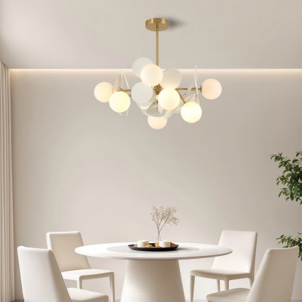 Brilagi - Lustre de haste BALMO 8xG9/9W/230V Ø 60 cm dourado/branco