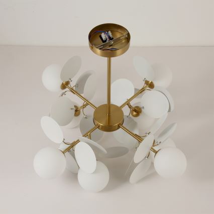 Brilagi - Lustre de haste BALMO 8xG9/9W/230V Ø 60 cm dourado/branco