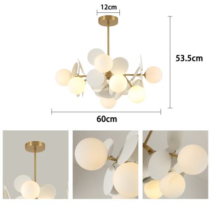 Brilagi - Lustre de haste BALMO 8xG9/9W/230V Ø 60 cm dourado/branco
