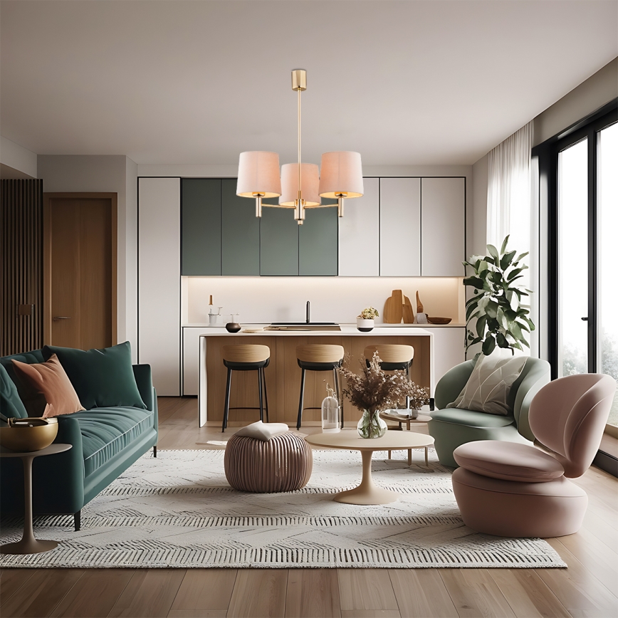 Brilagi - Lustre de haste MONTE 3xE27/15W/230V bege/dourado