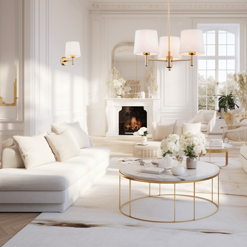 Brilagi - Lustre de haste MONTE 3xE27/15W/230V creme/dourado