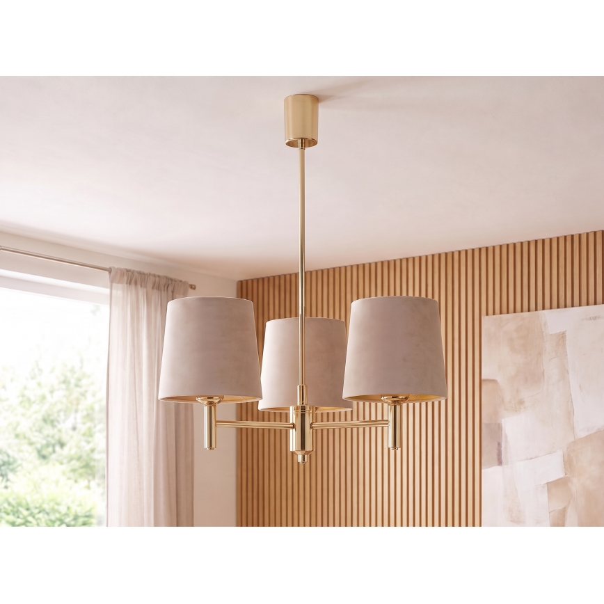 Brilagi - Lustre de haste MONTE 3xE27/60W/230V bege/dourado