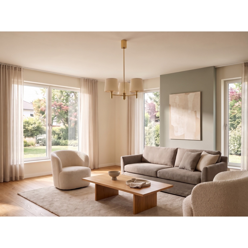 Brilagi - Lustre de haste MONTE 3xE27/60W/230V creme/dourado