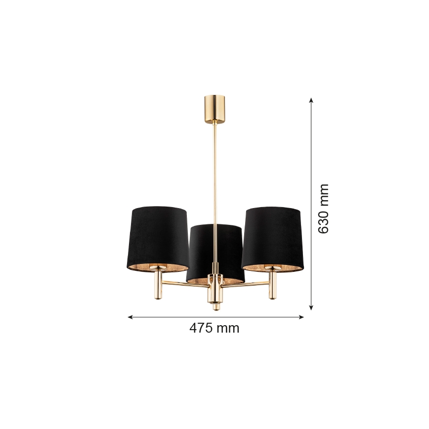 Brilagi - Lustre de haste MONTE 3xE27/60W/230V preto/dourado