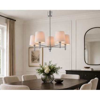 Brilagi - Lustre de haste MONTE 5x E27/60W/230V bege/cromado brilhante