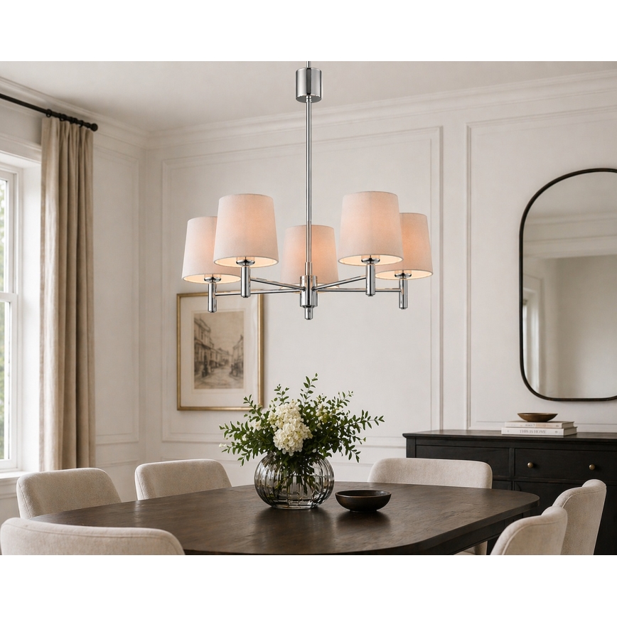 Brilagi - Lustre de haste MONTE 5x E27/60W/230V bege/cromado brilhante