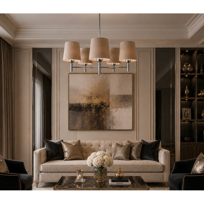 Brilagi - Lustre de haste MONTE 5x E27/60W/230V bege/cromado brilhante