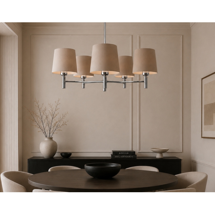 Brilagi - Lustre de haste MONTE 5x E27/60W/230V bege/cromado brilhante